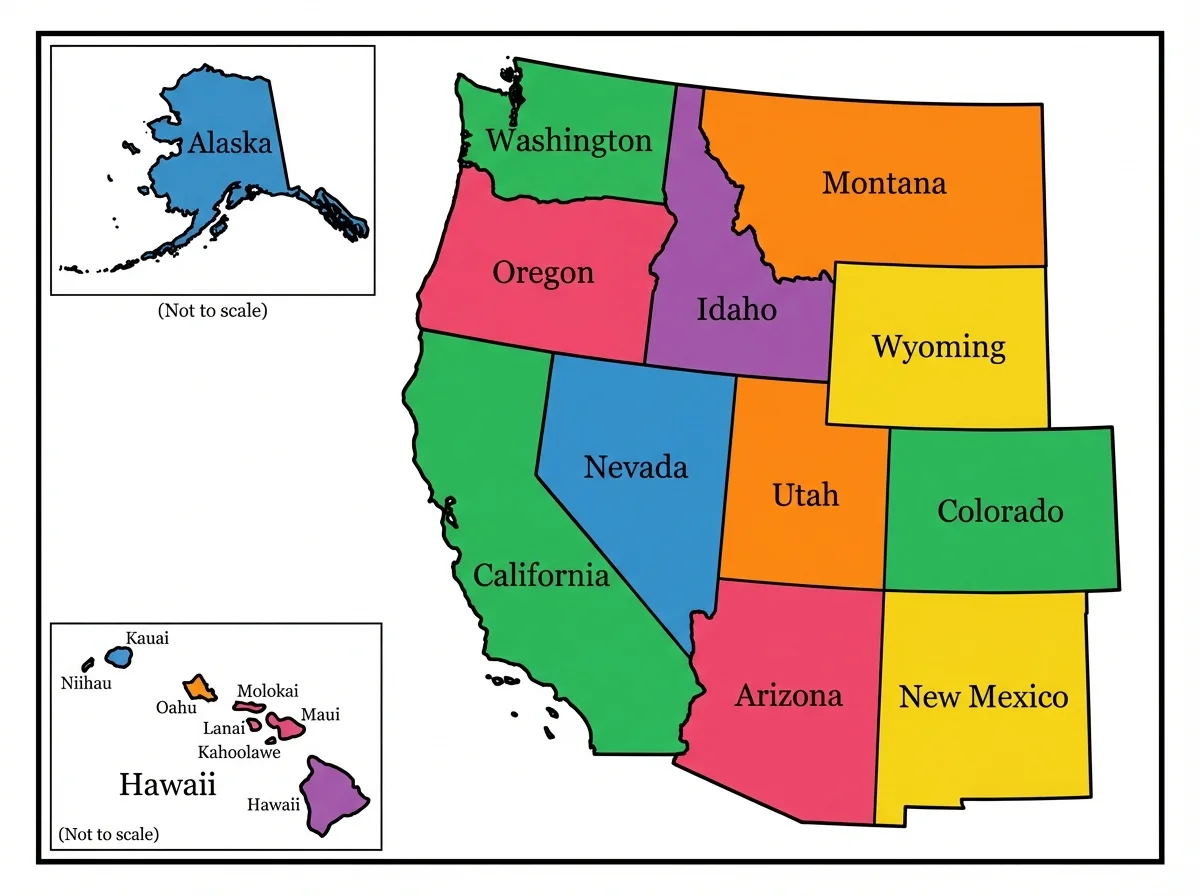 Labeled Western US Map