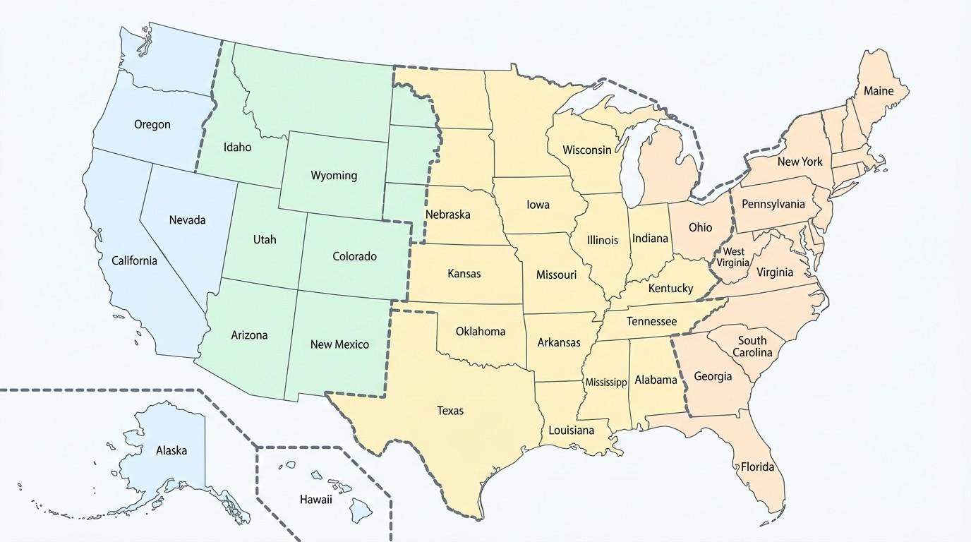 Blank USA Time Zone Map