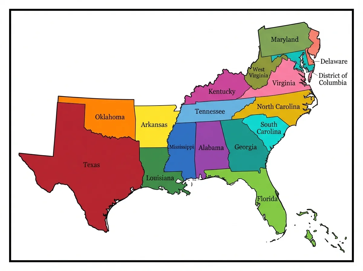 Labeled Southern US Map