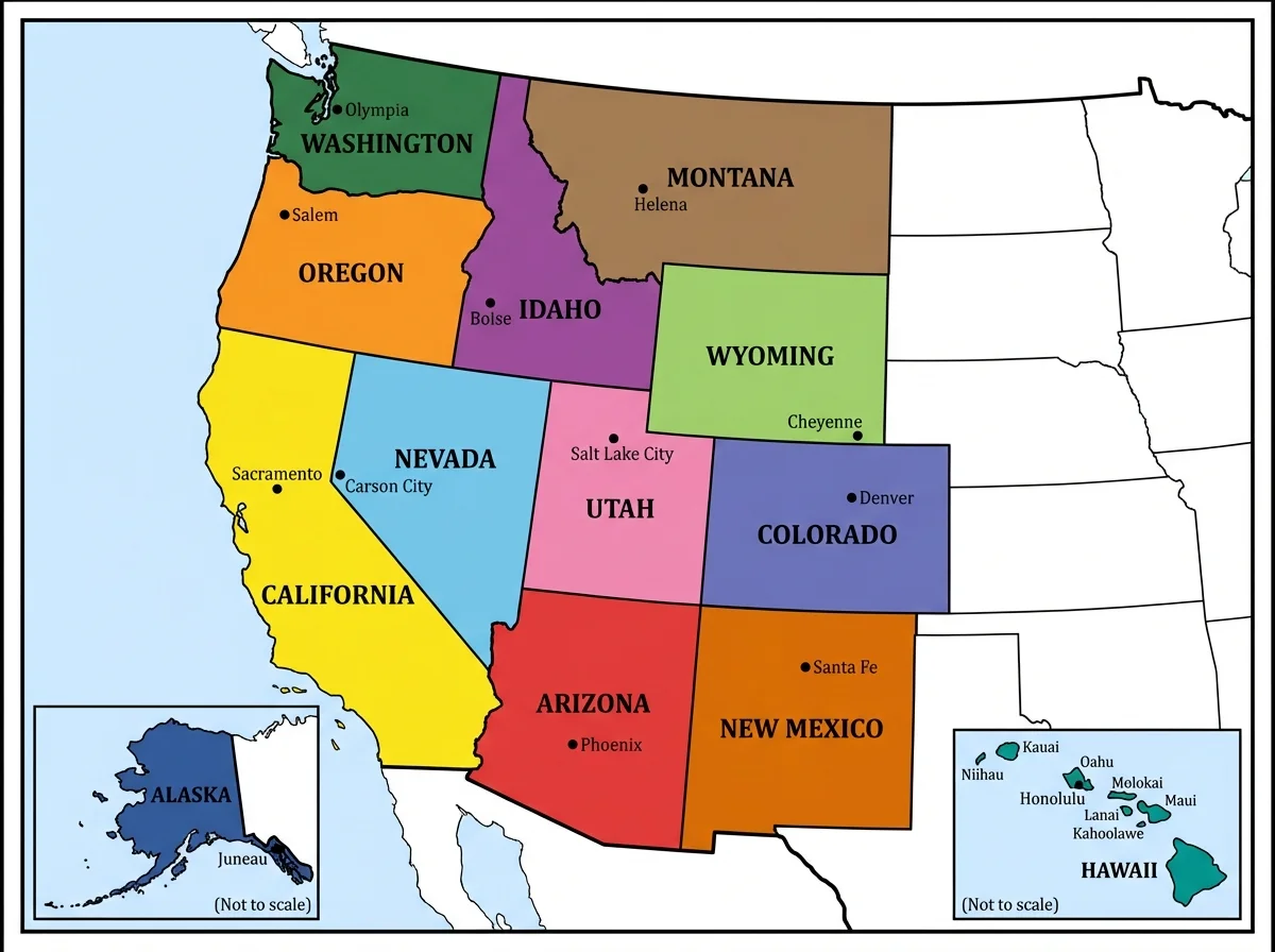 Political Western US Map 