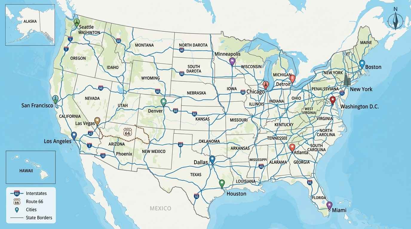 USA Road Map - Explore Highways, Routes & Travel Guide