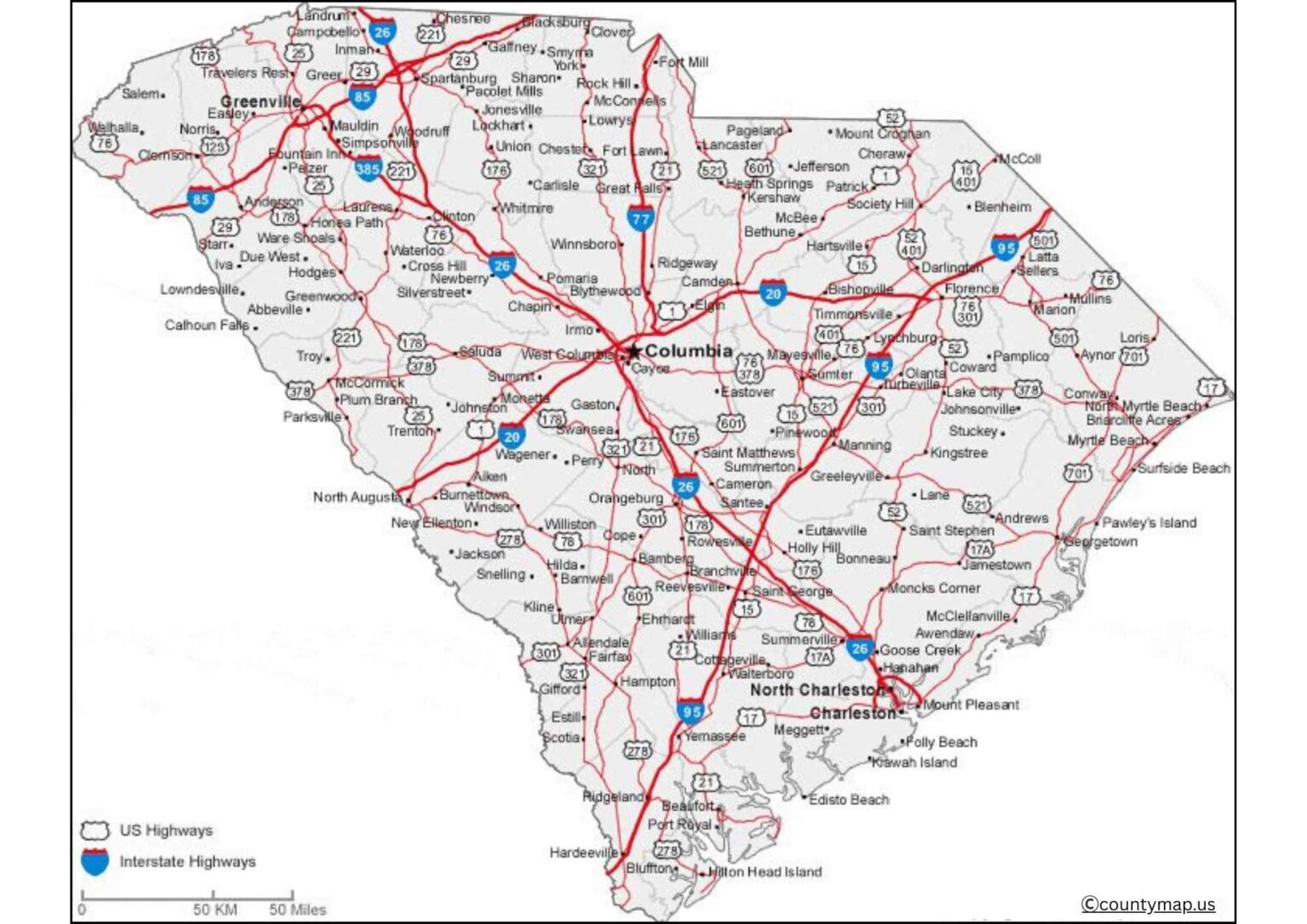 South Carolina County Map 