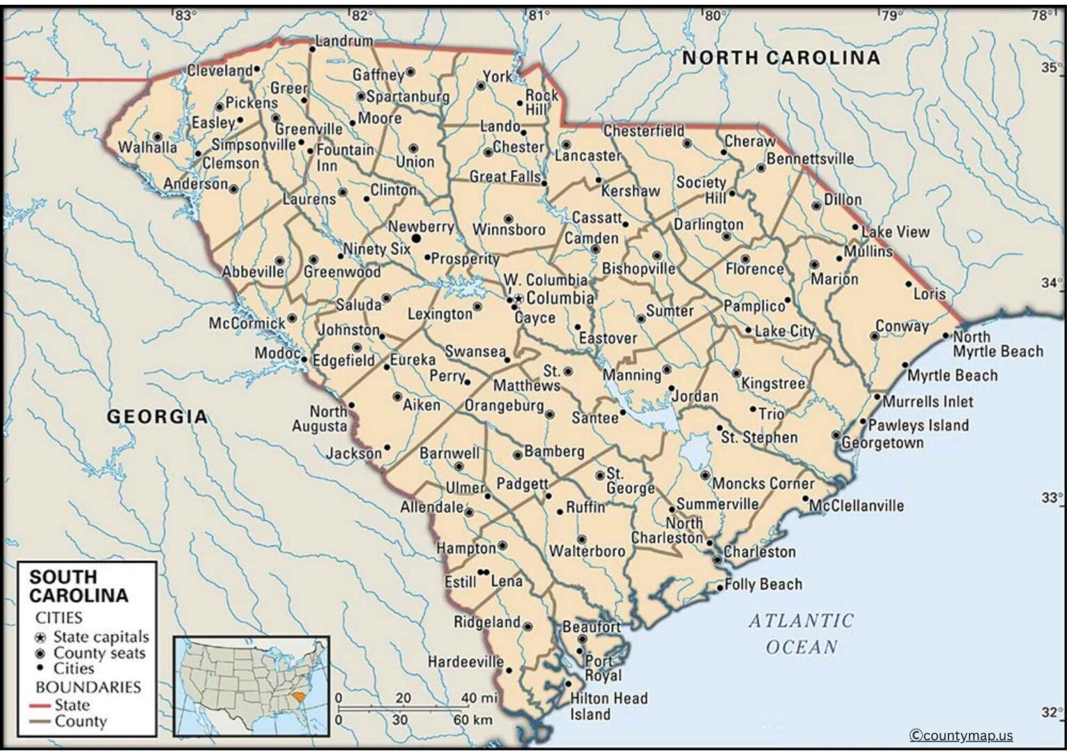 South Carolina County Map 