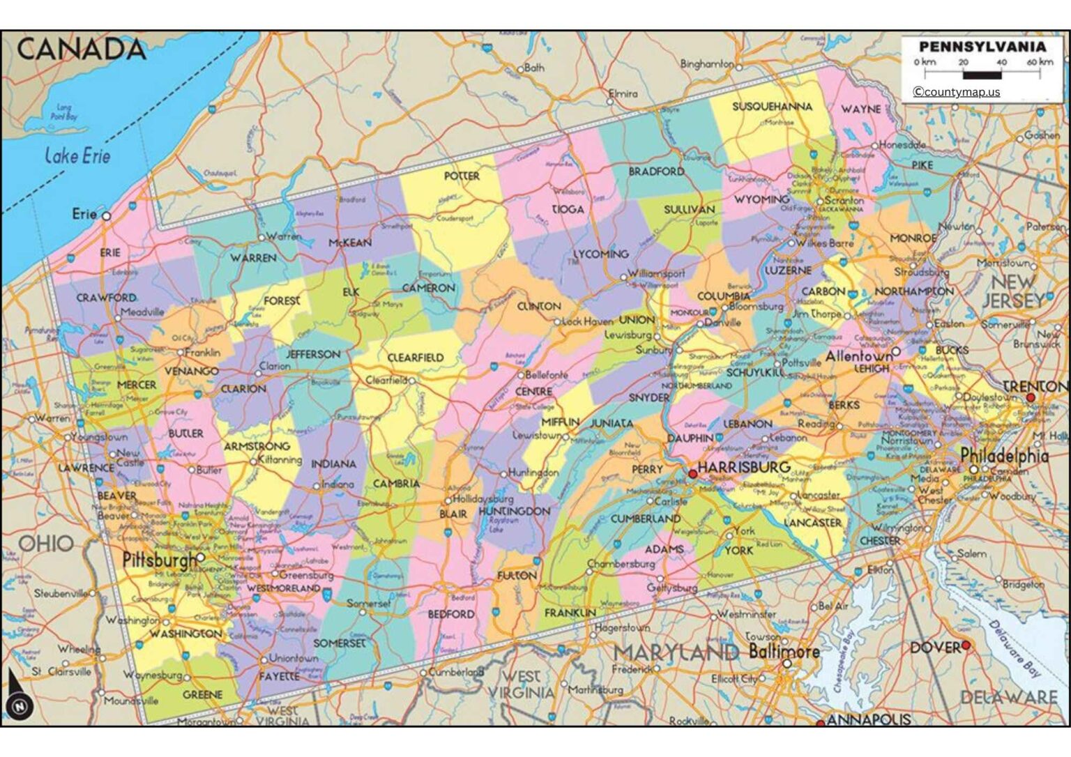 Pennsylvania County Map