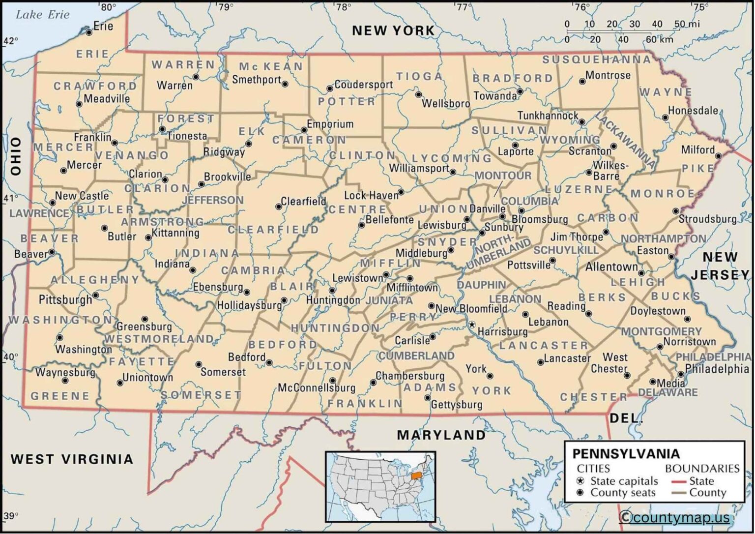 Pennsylvania County Map