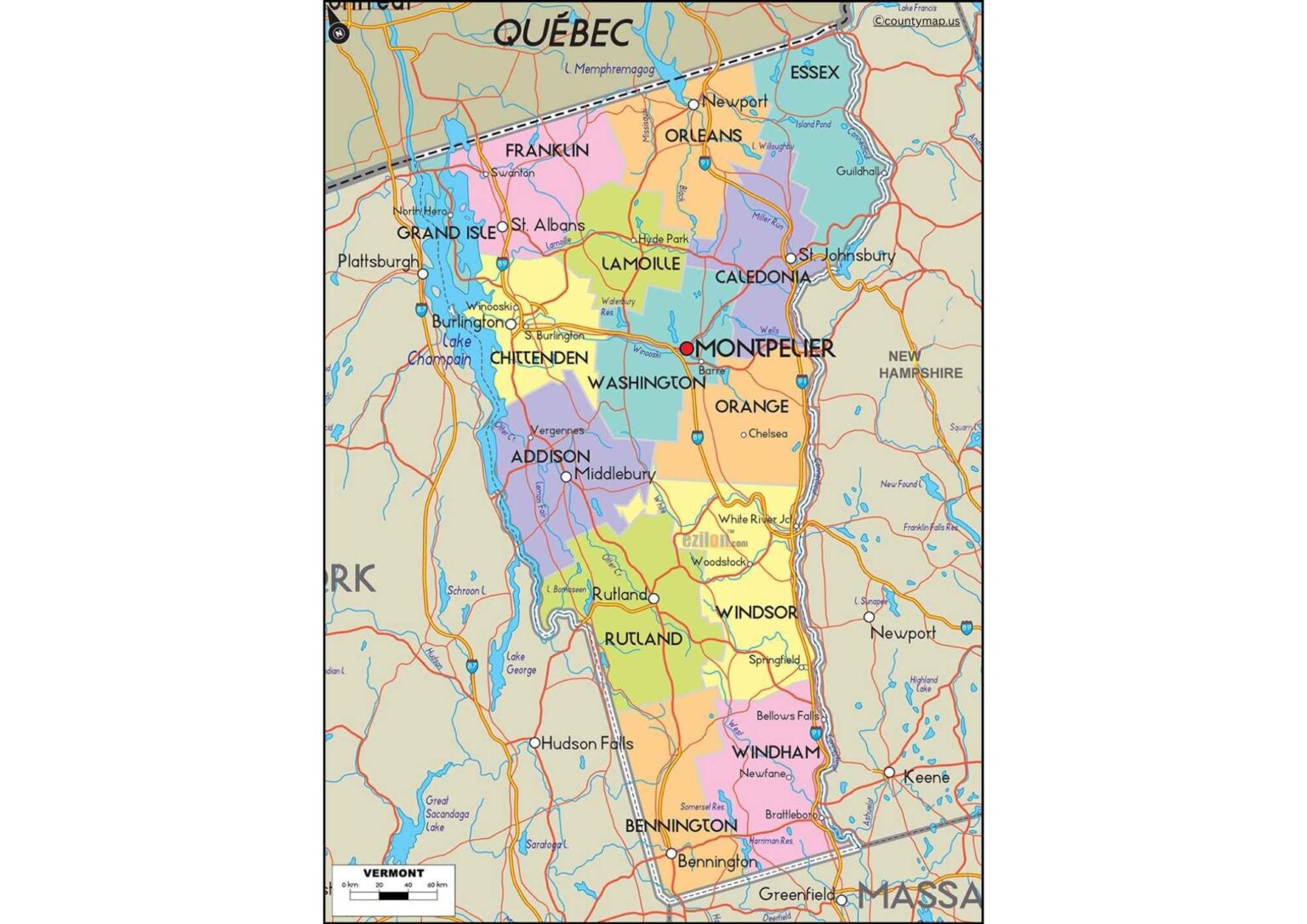 Vermont County Map