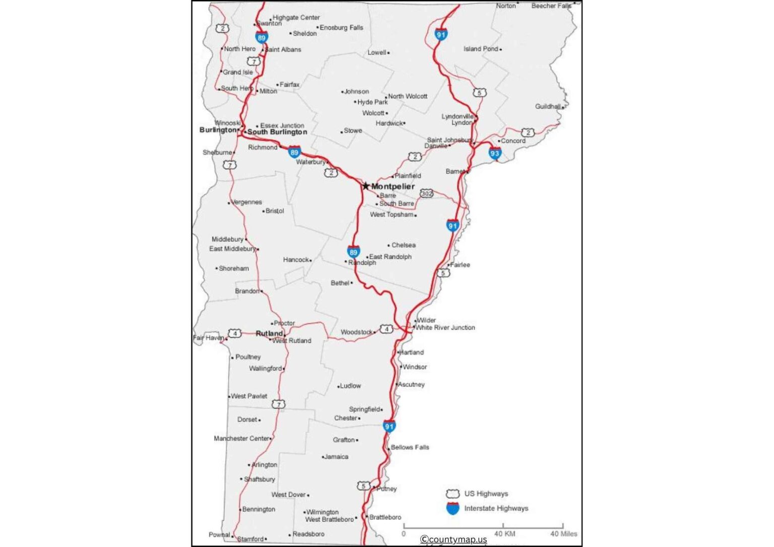 Vermont County Map
