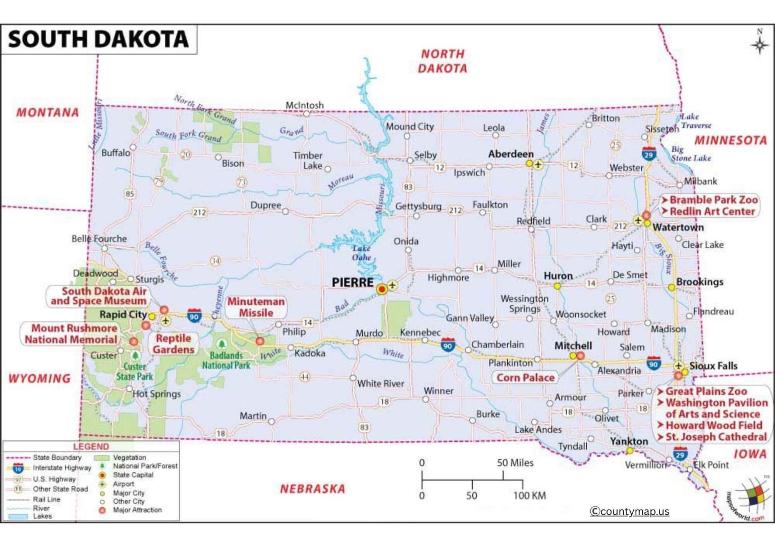 South Dakota County Map